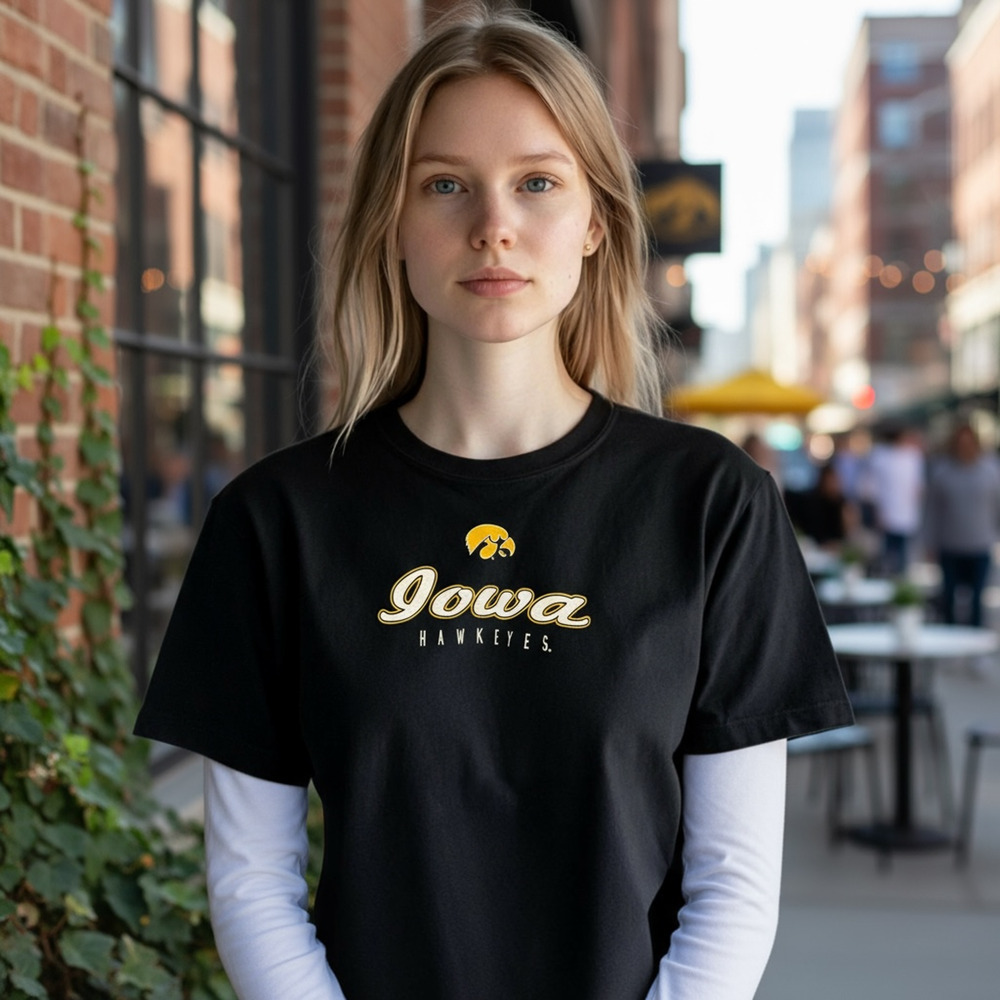 Iowa‎ Hawkeyes Layered TShirt Sportcore Womens S Black White NCAA Collegiate